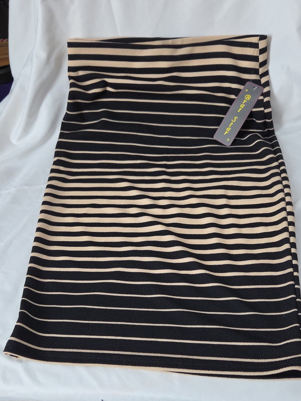 Striped Black and Beige Bodycon Skirt